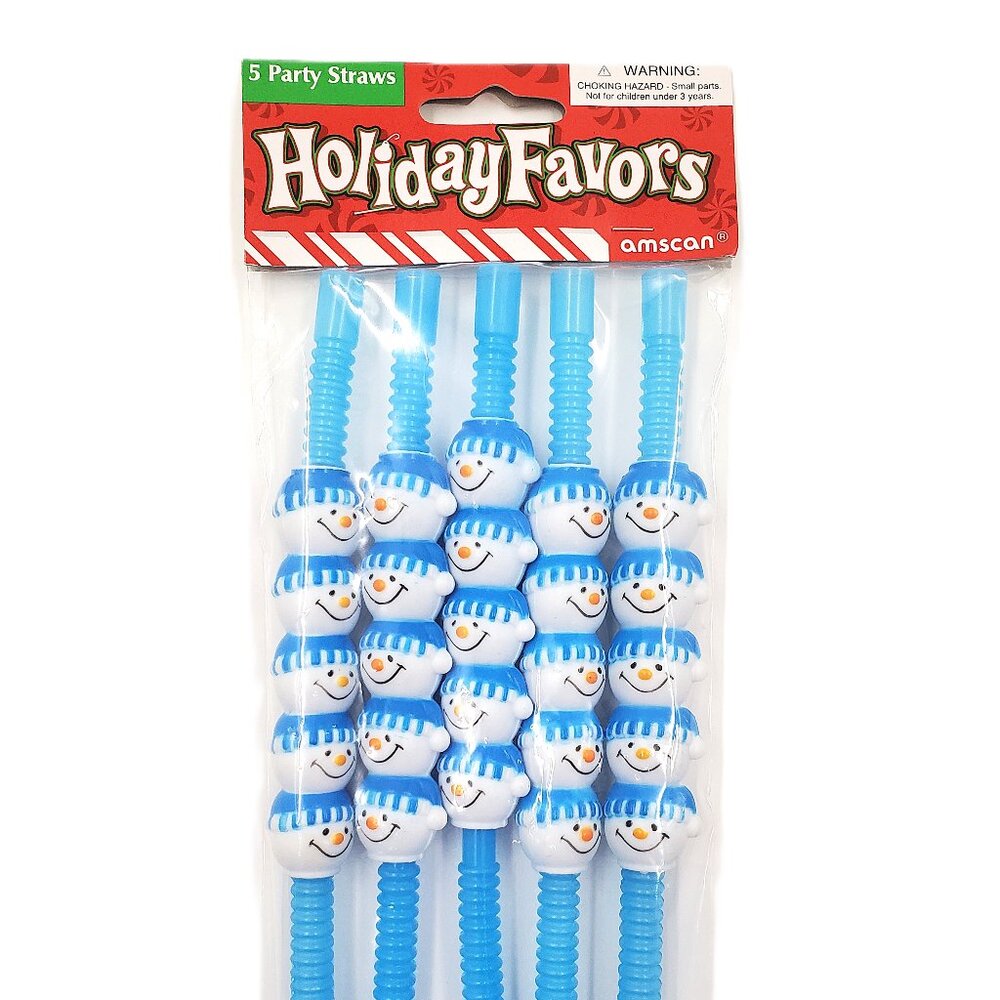 Vintage “Amscan – Holiday Favors” Snowman Straws – Set of 5 – NEW